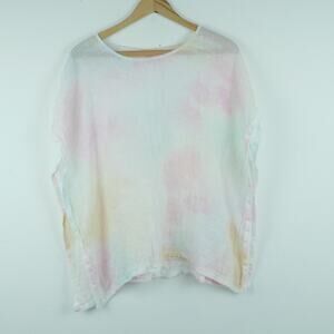 J Jill XS S Top 100% Linen Sheer Pastel‎ Mesh Beach Cover Fairy Ethereal Dainty